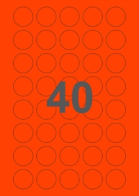 40 etiketter/A4-ark, Ø30 mm, ScanNeon, rød neon, permanent lim, 100 ark
