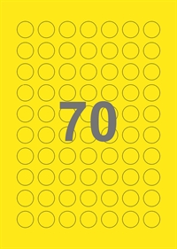 70 etiketter/A4-ark, Ø20 mm, ScanColour, gul, permanent lim, 100 ark