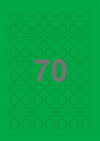 70 etiketter/A4-ark, Ø20 mm, ScanColour, grønn, permanent lim, 100 ark